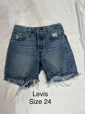 Levi's Frayed High-Rise Denim Shorts in Light Blue